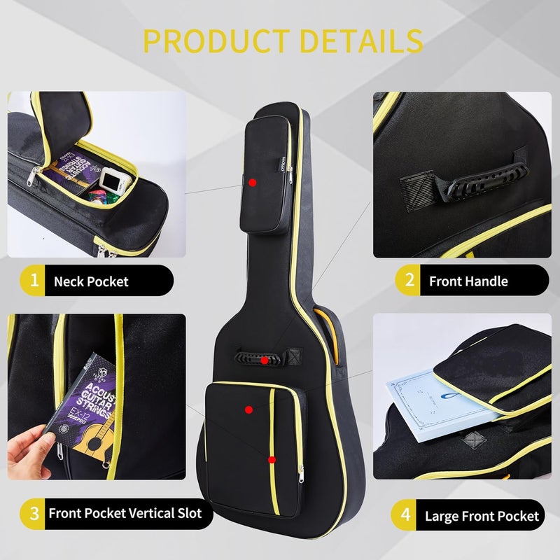 PPOPPO 40/41/42" Acoustic Guitar Gig Bag (Fits 12 String & Dreadnought Guitars), 0.35" Thick Padded, 600D Waterproof Soft Guitar Backpack Case, 3 Pockets, Neck Fixed Strap & Adjustable Shoulder Straps - Image 5